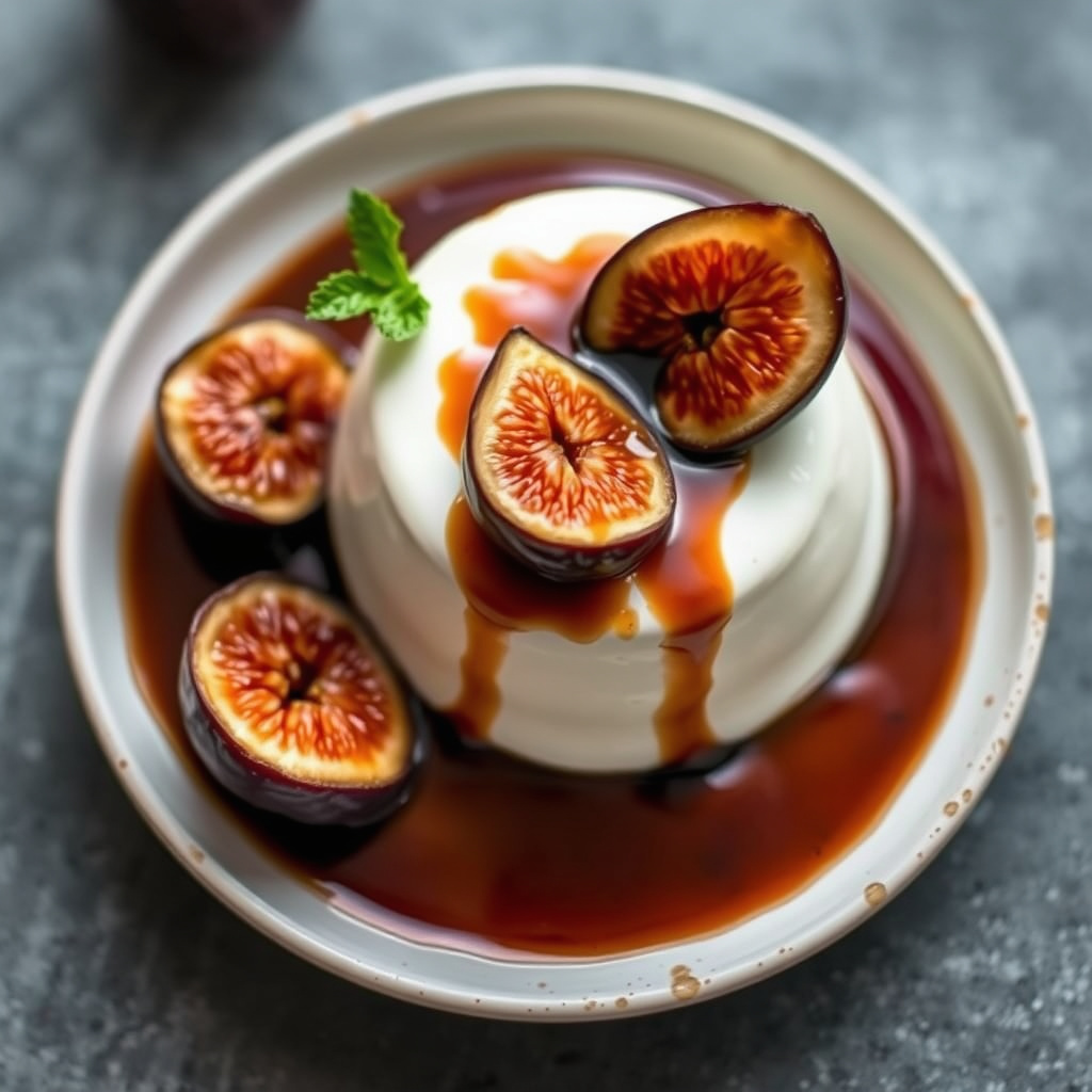 Panna Cotta med ovnsbakte fiken og balsamico