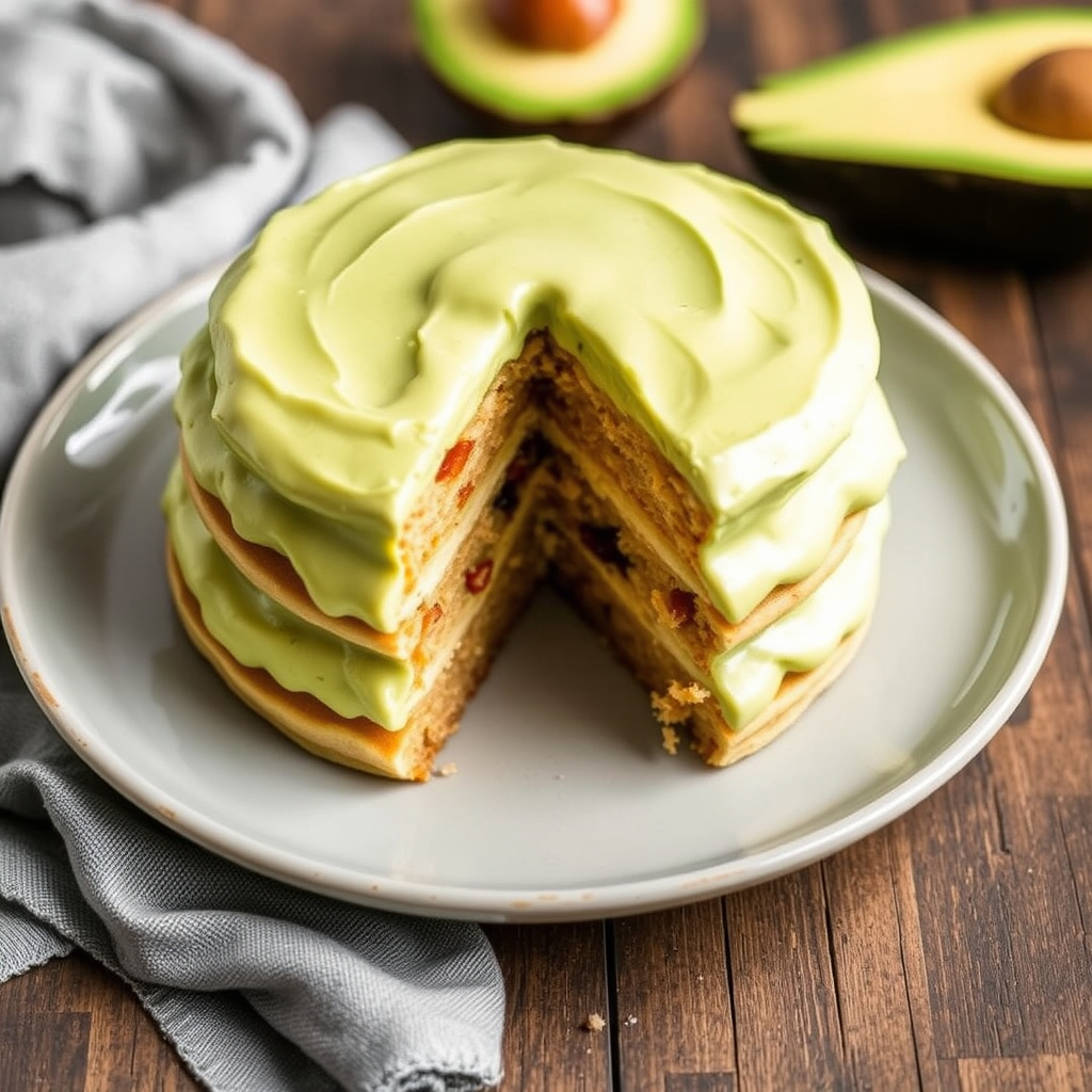 Pannekakekake med kremet avokadofrosting