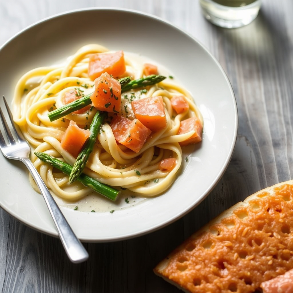 Pappardelle i sitronkremsaus med asparges og røkt laks