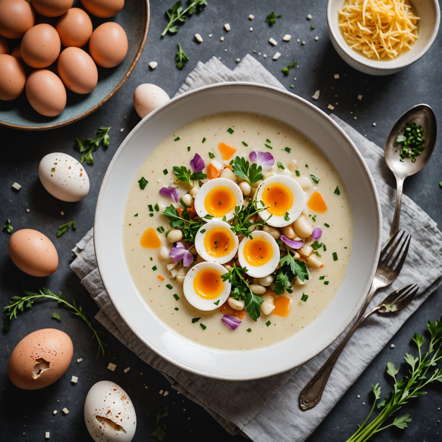 Hvit borsjtj med kielbasa og egg