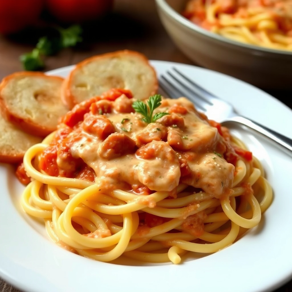 Pasta med tomatsaus og krem