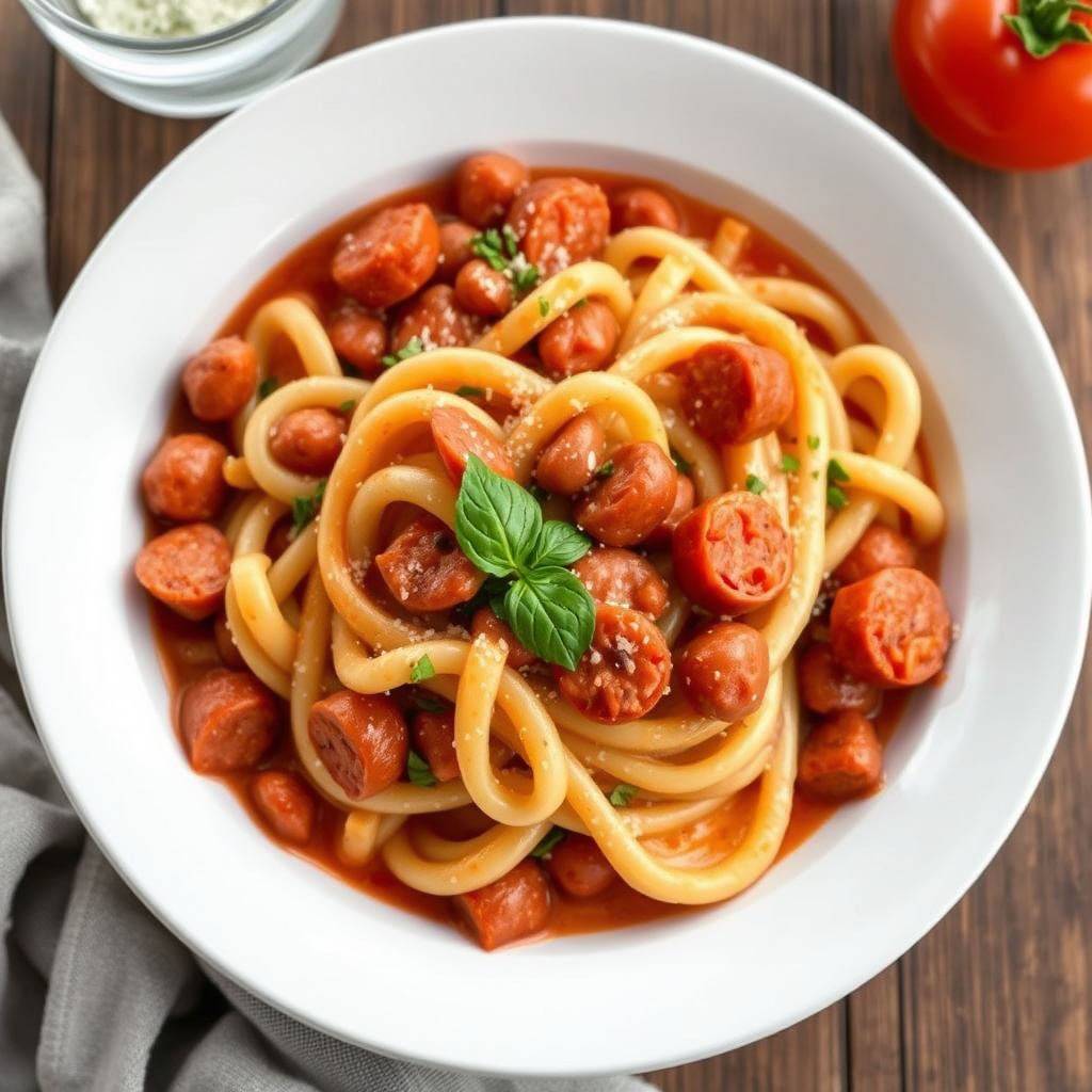 Pasta og bønner med pølse