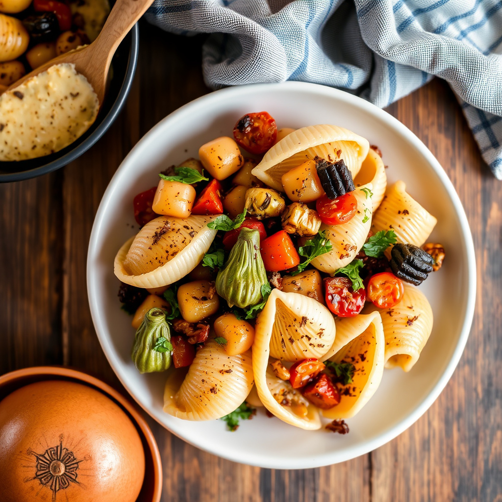 Pasta Shells med ovnsbakte grønnsaker