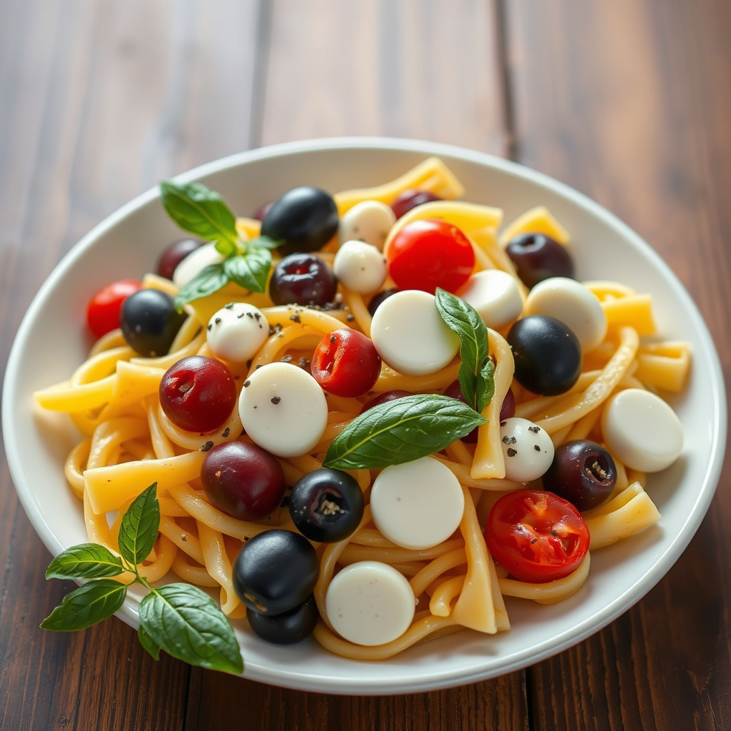 Pastasalat med oliven og mozzarella