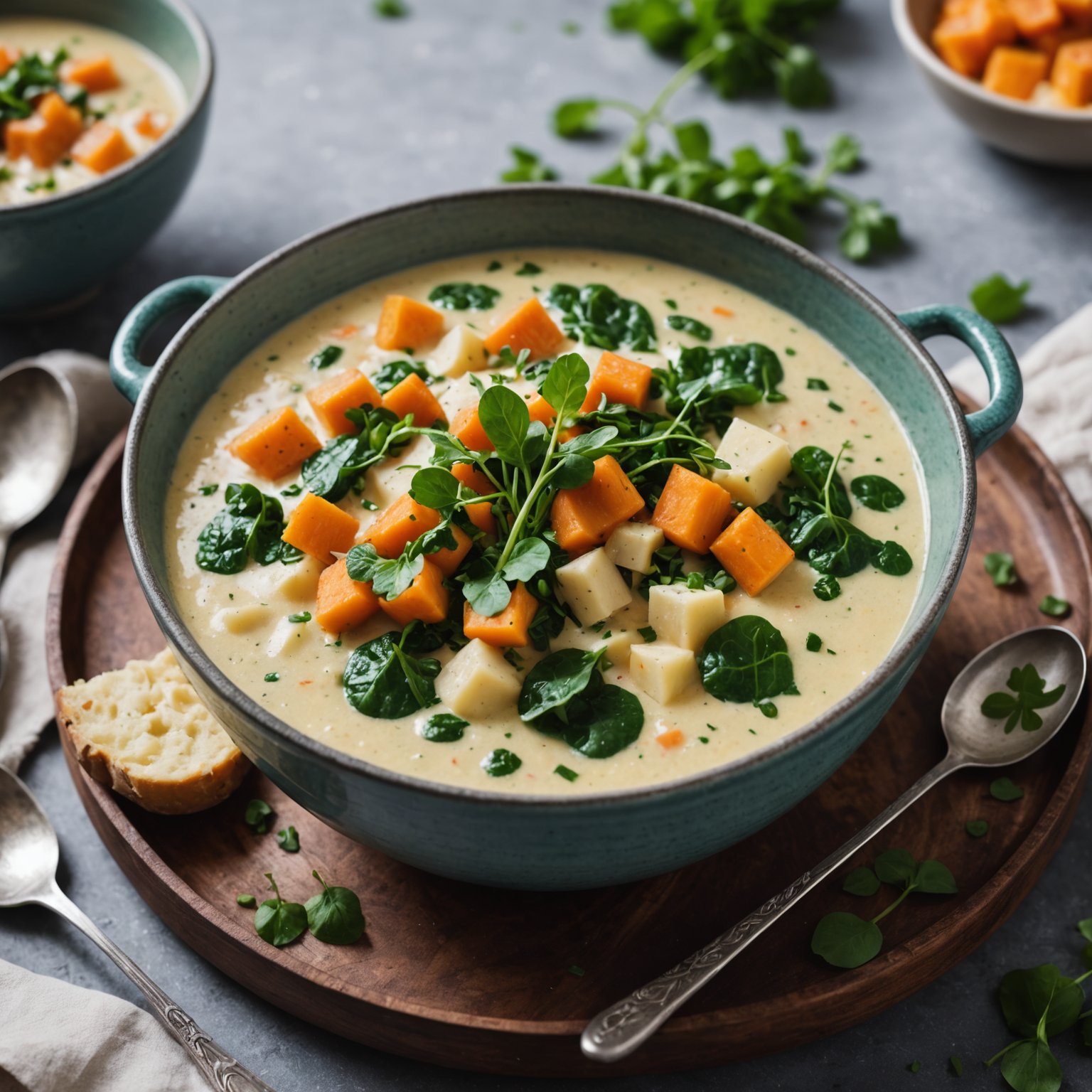 Pastinakk, søtpotet og vannkress-suppe