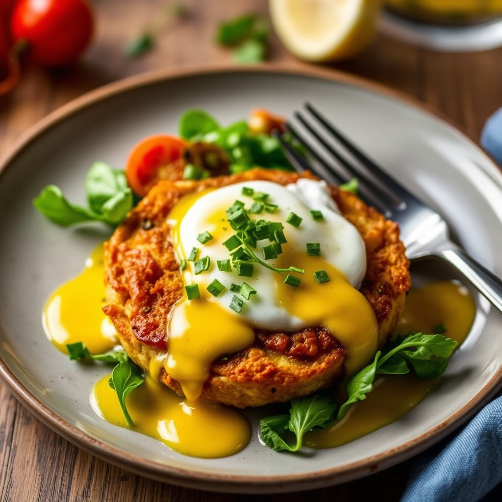Paulas friterte grønne tomater med egg og hollandaise