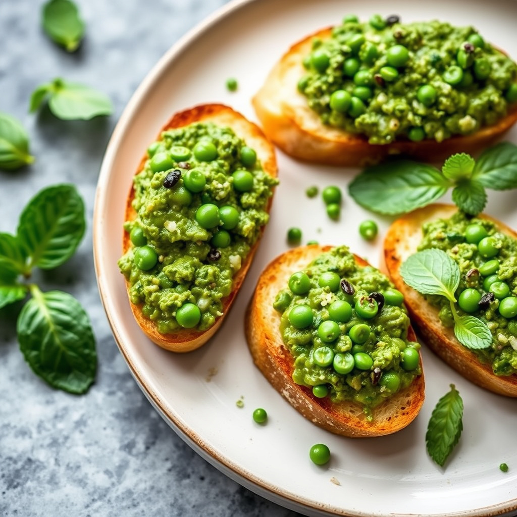 Pea- og myntemost Crostini