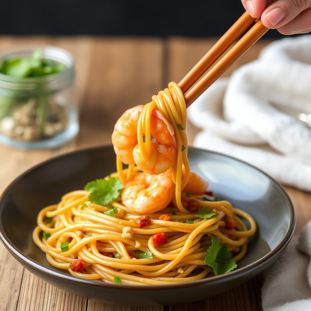 Peanøttnudler med reker