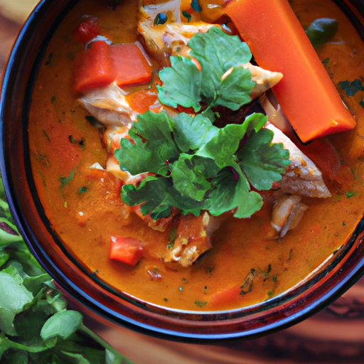 Peanøttsmør- og grønnsakssuppe med kylling