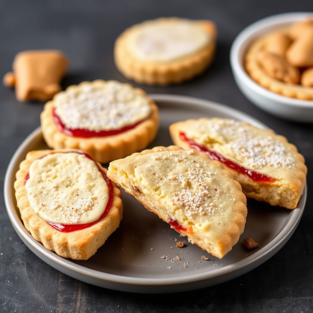 Peanøttsmør- og syltetøy-snittkaker i trekantform