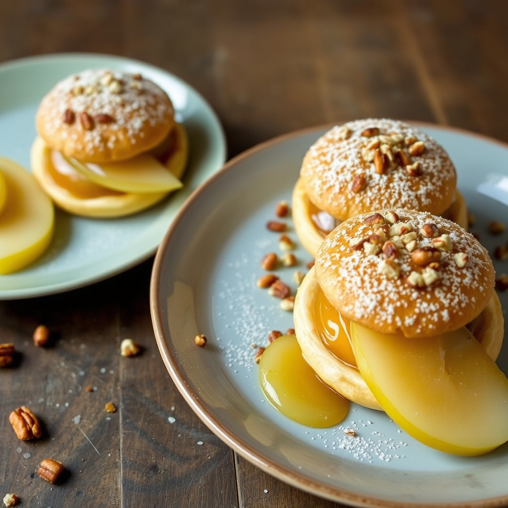 Pekan-ristede butterdeig-napoleons med karamellisert pære