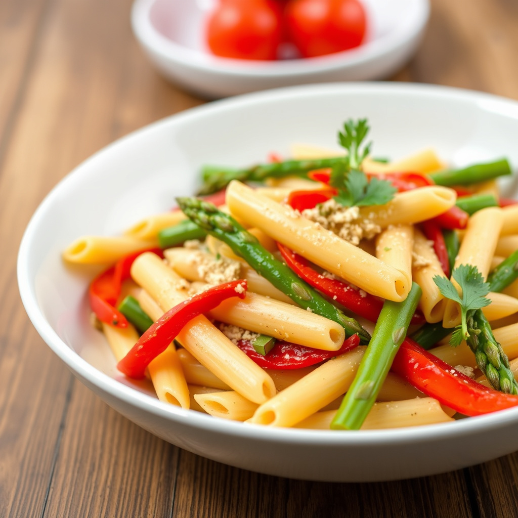 Penne med asparges og paprika