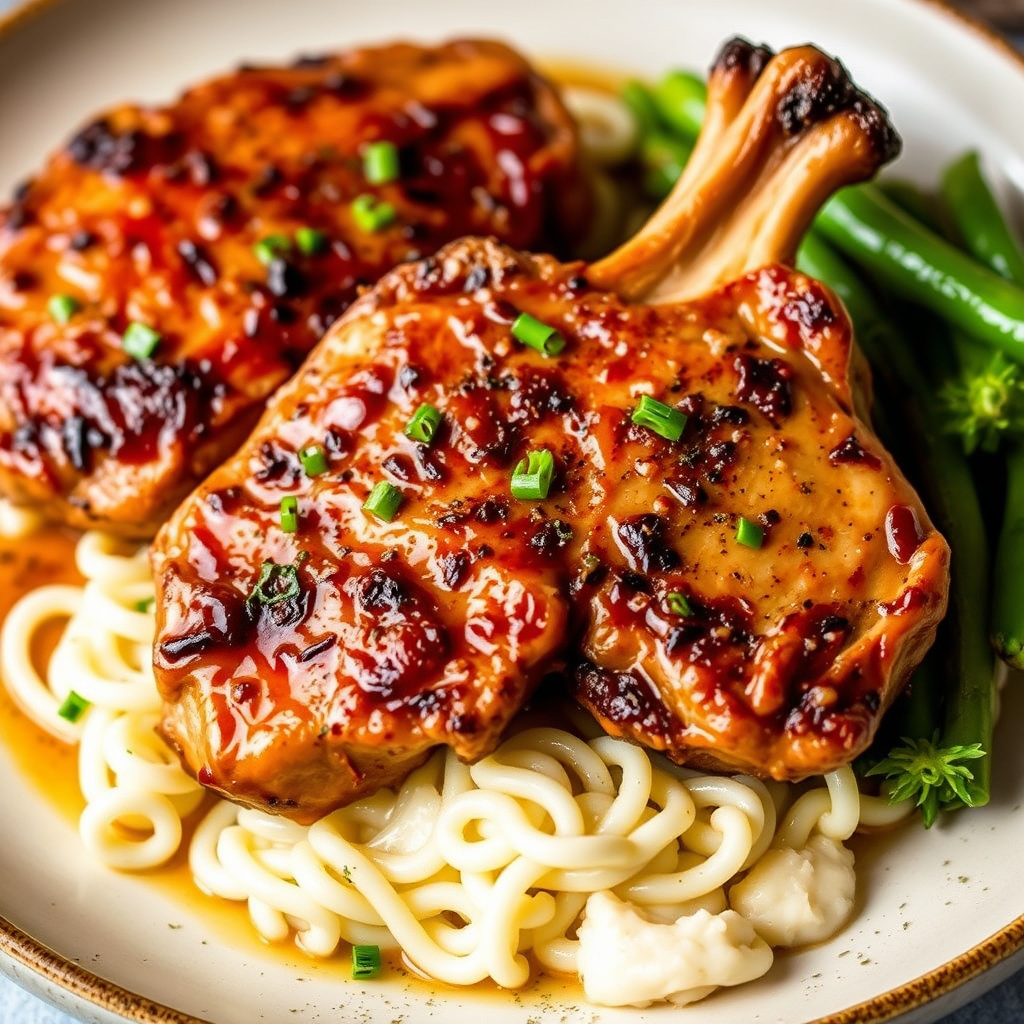 Saktekokte pepperbakte svinekoteletter med epler