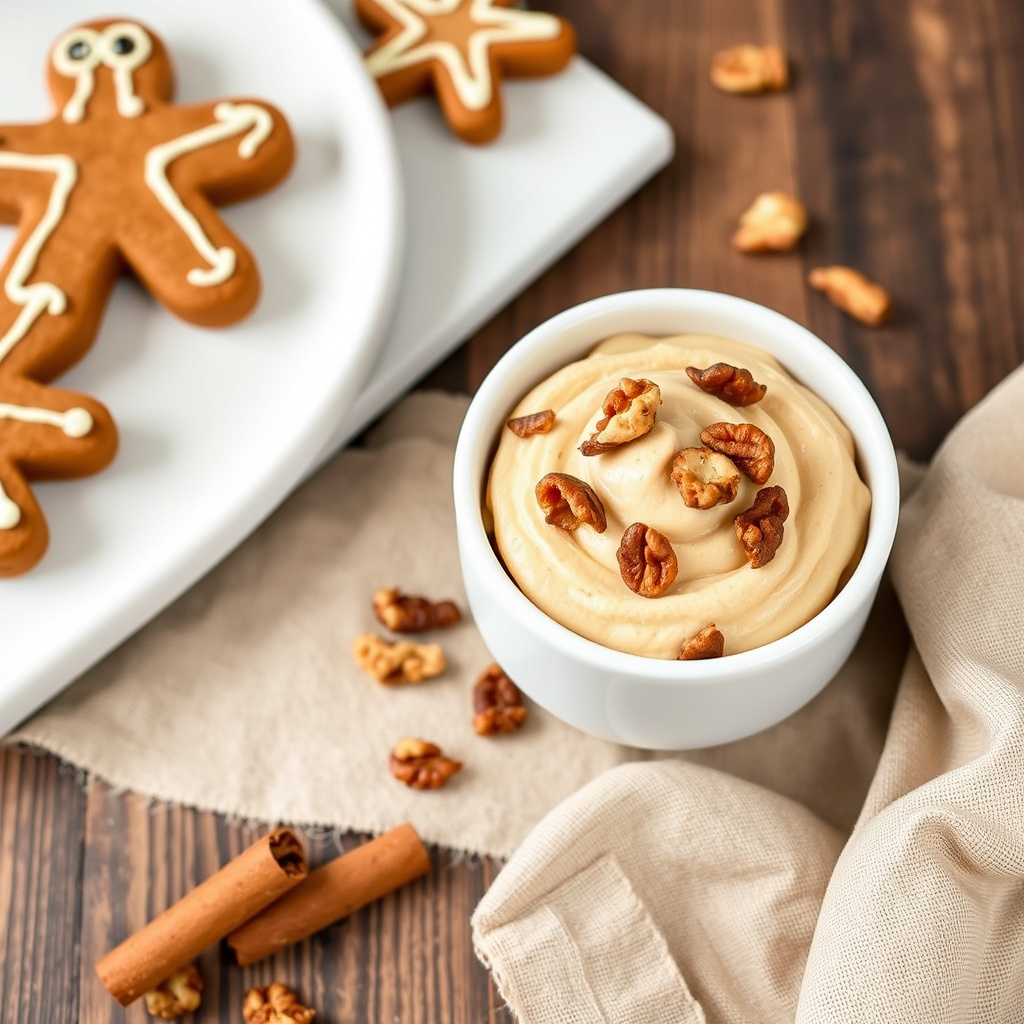 Pepperkakefat og -skål med kandisert valnøttmousse og kanel-sukkerchips
