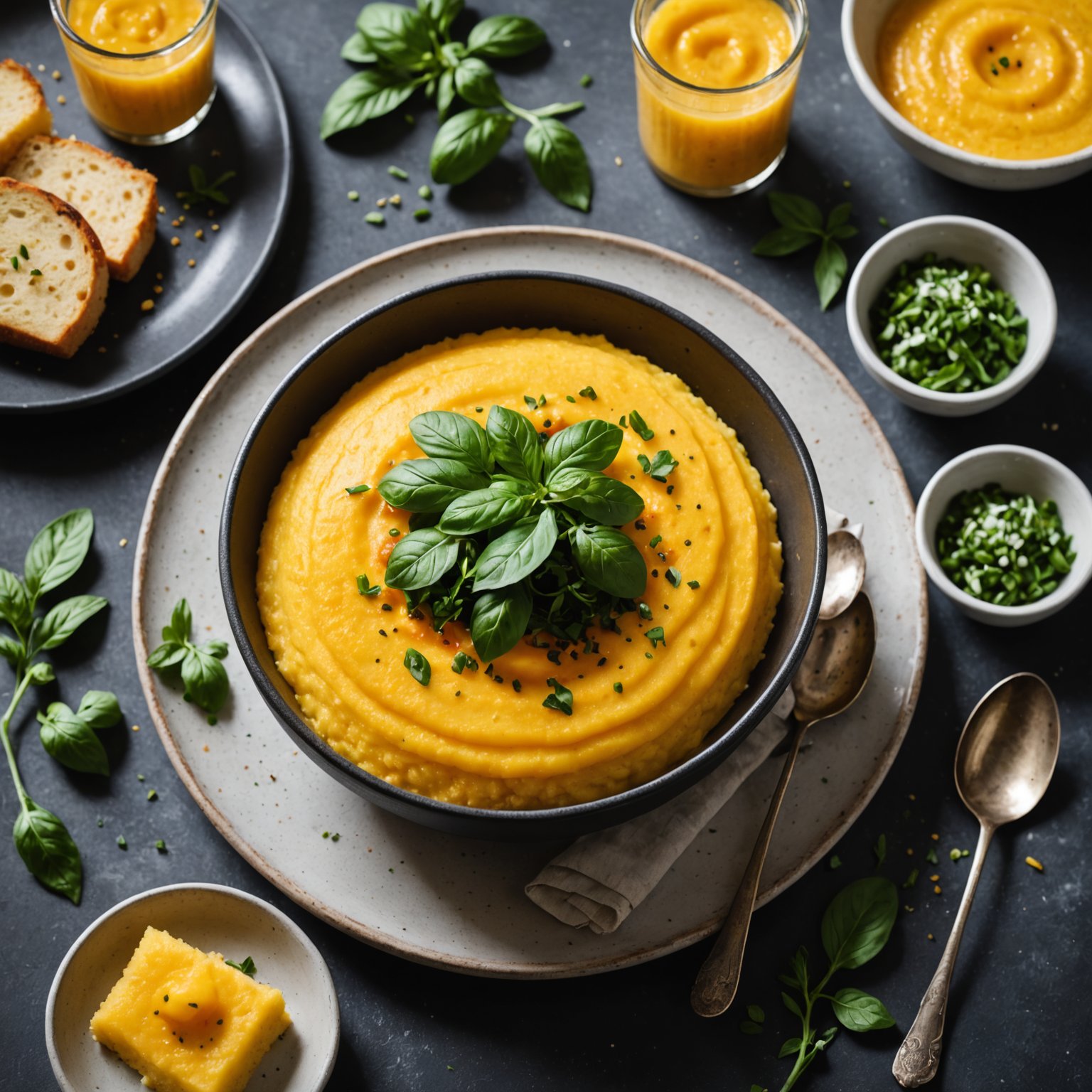 Kremet polentafyll med pølse og urter