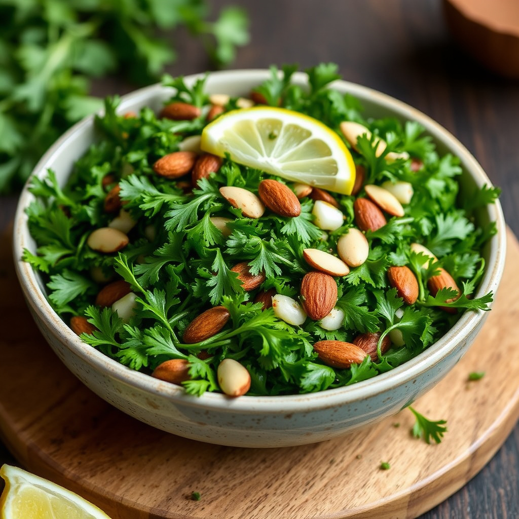 Persillesalat med ristet mandler og sitron