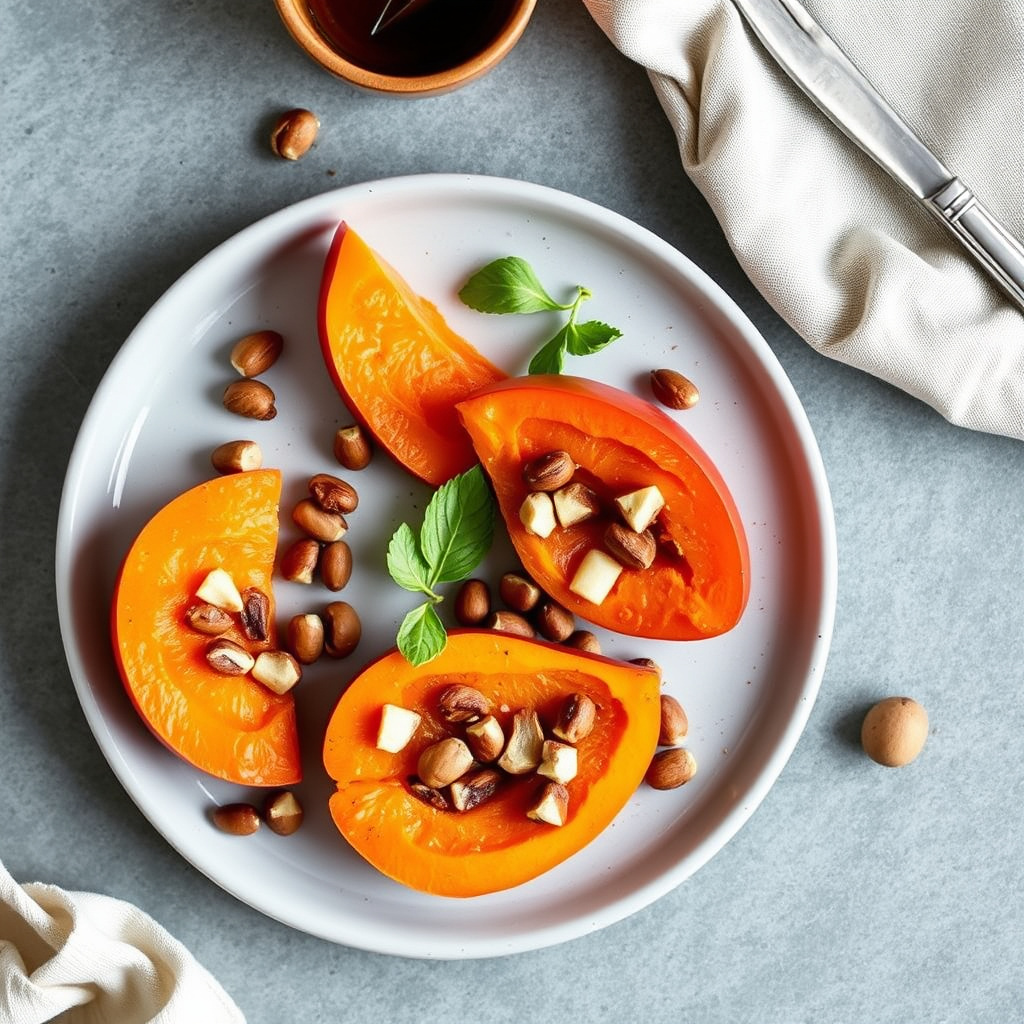 Persimmonbåter med ristede hasselnøtter