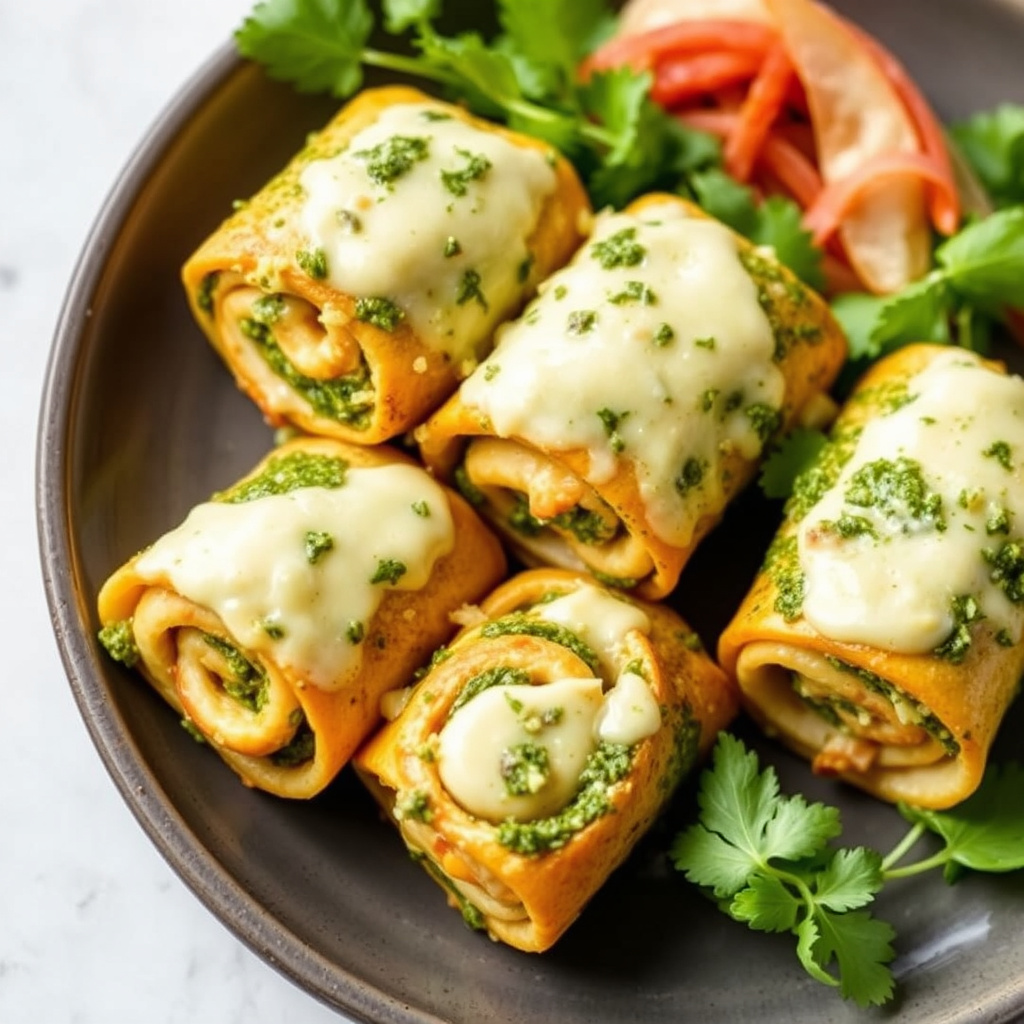 Pesto-ostefylte kyllingruller