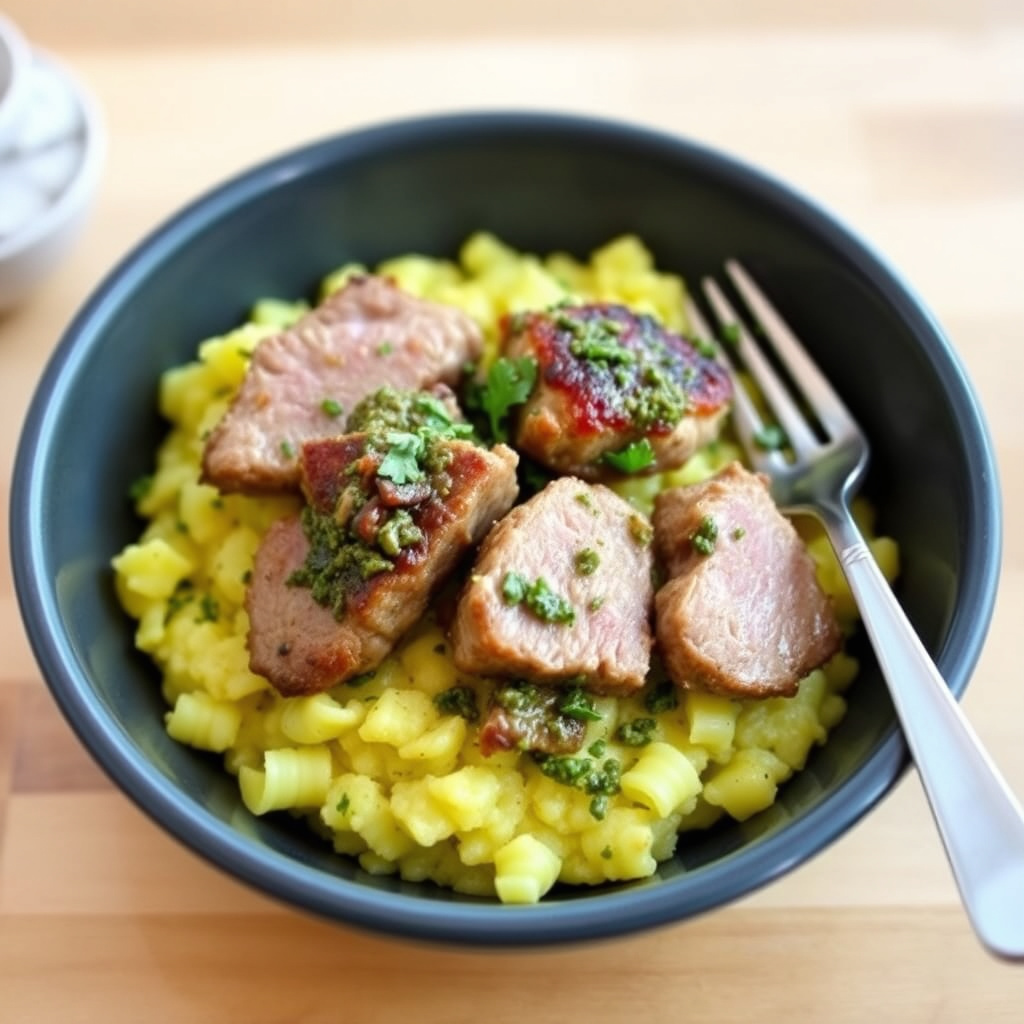 Pesto svinekjøtt med polenta