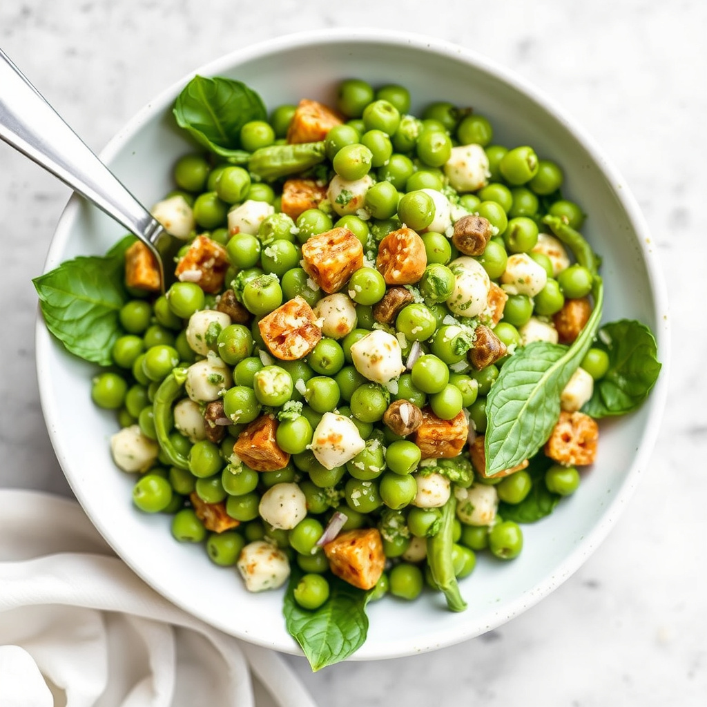 Pestosalat med erter og spinat