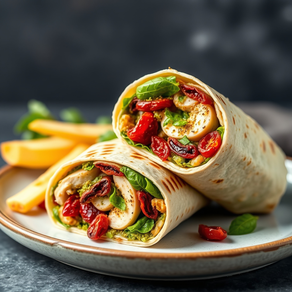 Pestokyll-wrap med soltørkede tomater