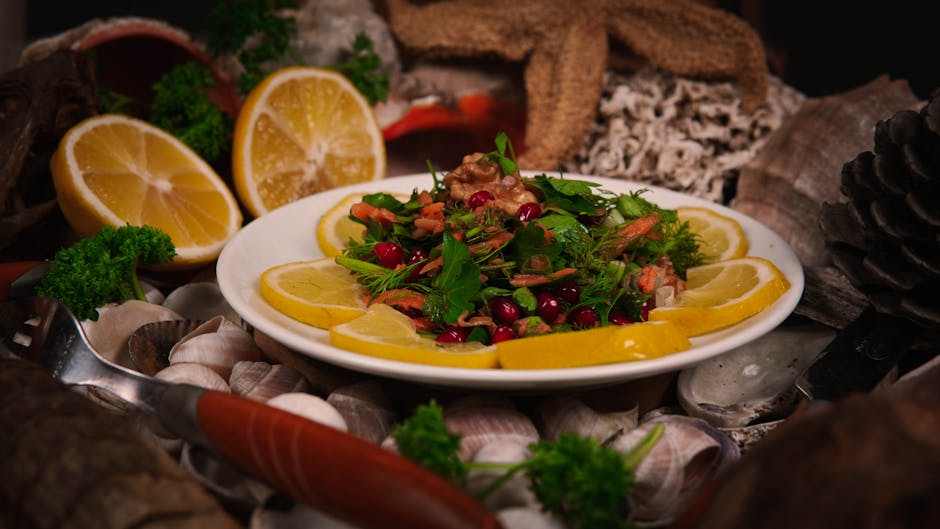 Koriander- og kamskjell med appelsin- og ingefærdressing