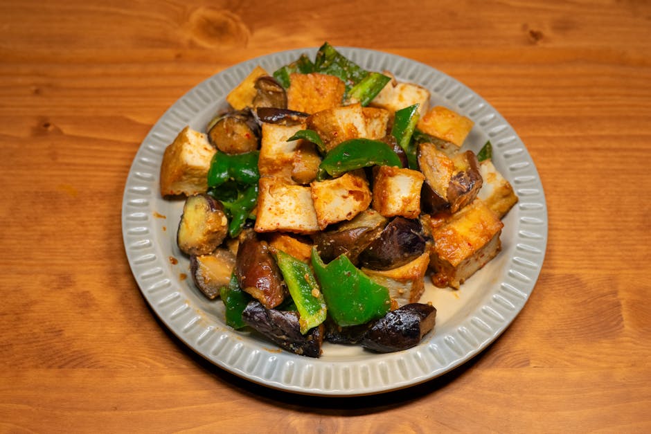 Krydret paprika og aubergine med basilikum