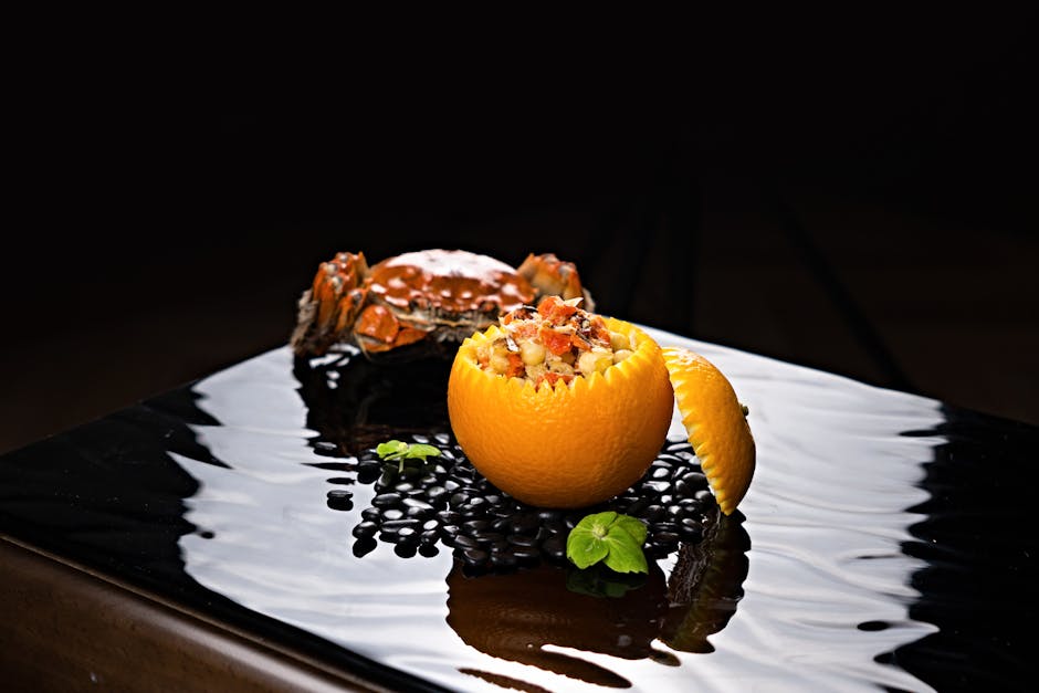 Edamame- og krabberavioli med appelsin beurre blanc