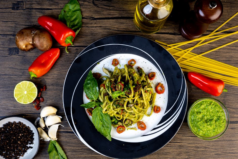 Fullkorn linguine med ovnsbakte paprika