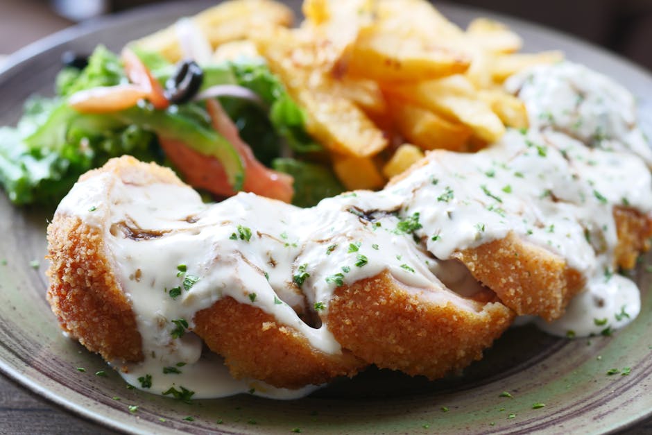Panestekt kyllingbryst fylt med kantarell og gorgonzola