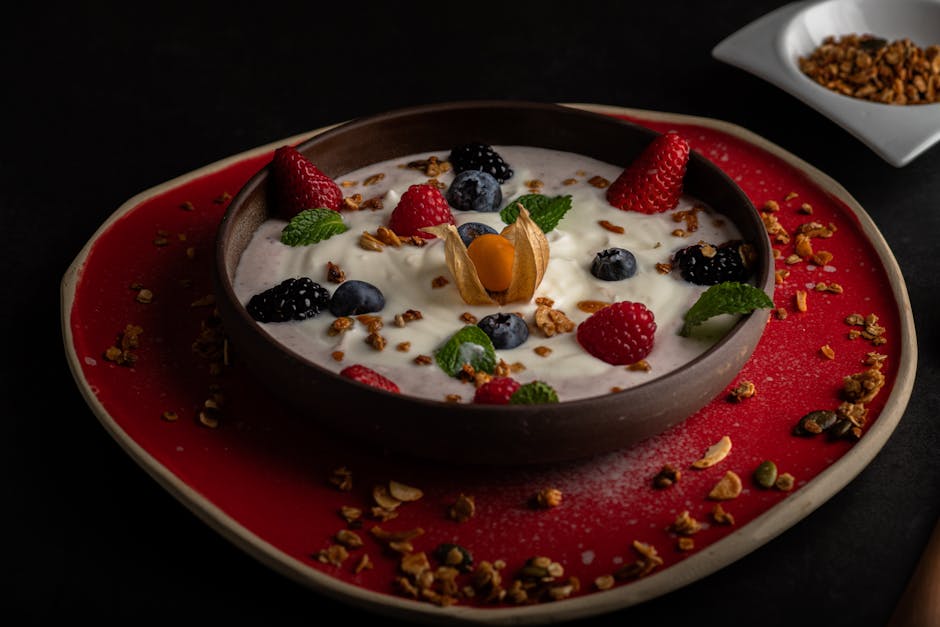 Portvinsmarinert frukt med yoghurt