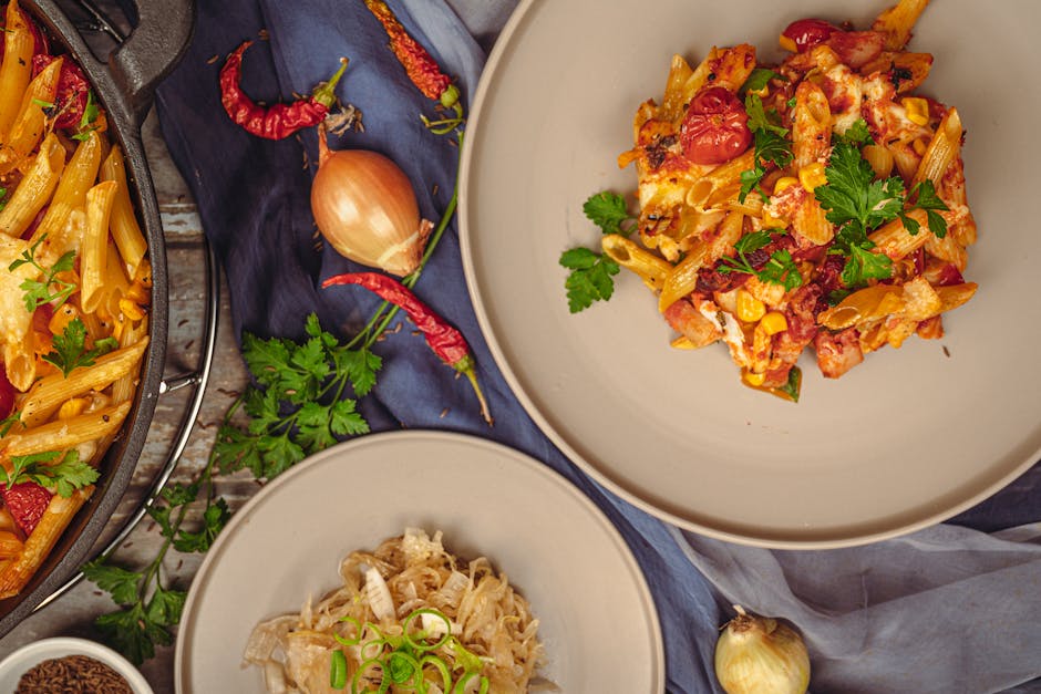 Pasta med kyllingpølse, paprika og løk (grateng)