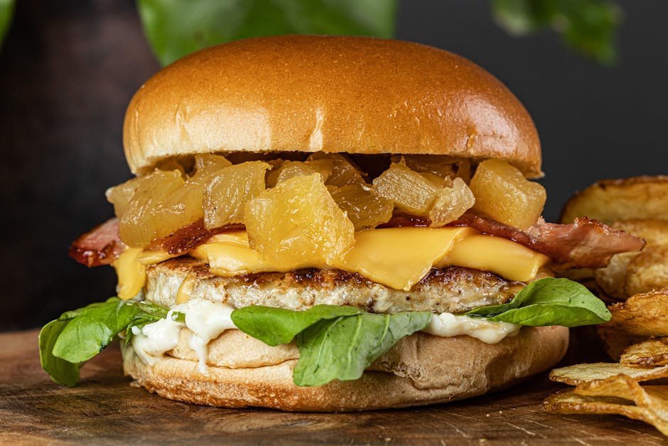 Panko-ristet portobellaburger med grillet ananas