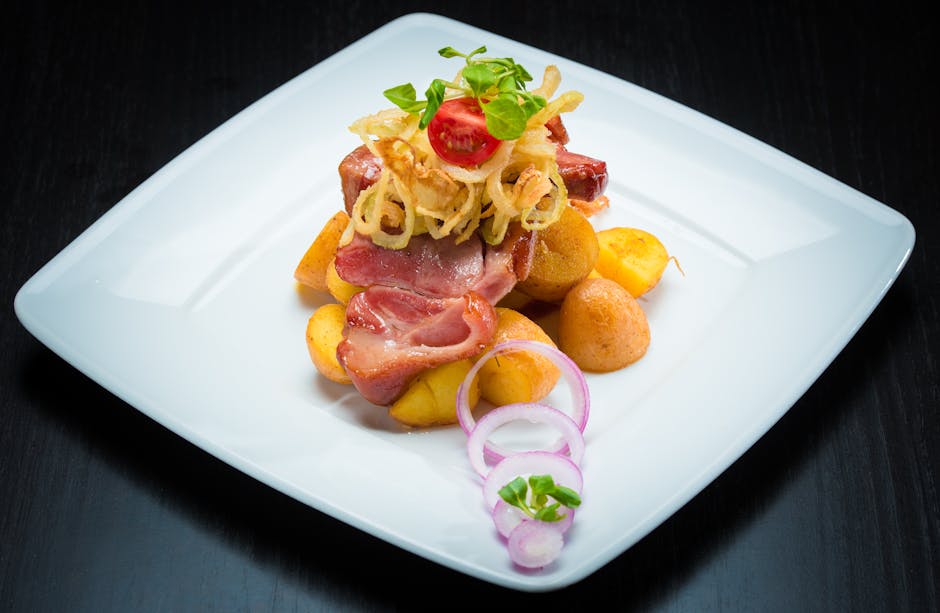 Hjortefilet med søtpotet, perleløk og røkt bacon