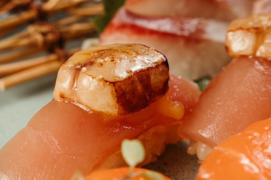 Stekte kamskjell nigiri sushi