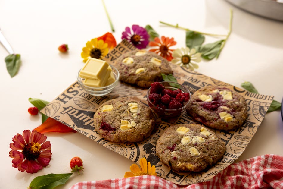 Kokos- og bringebærkjeks