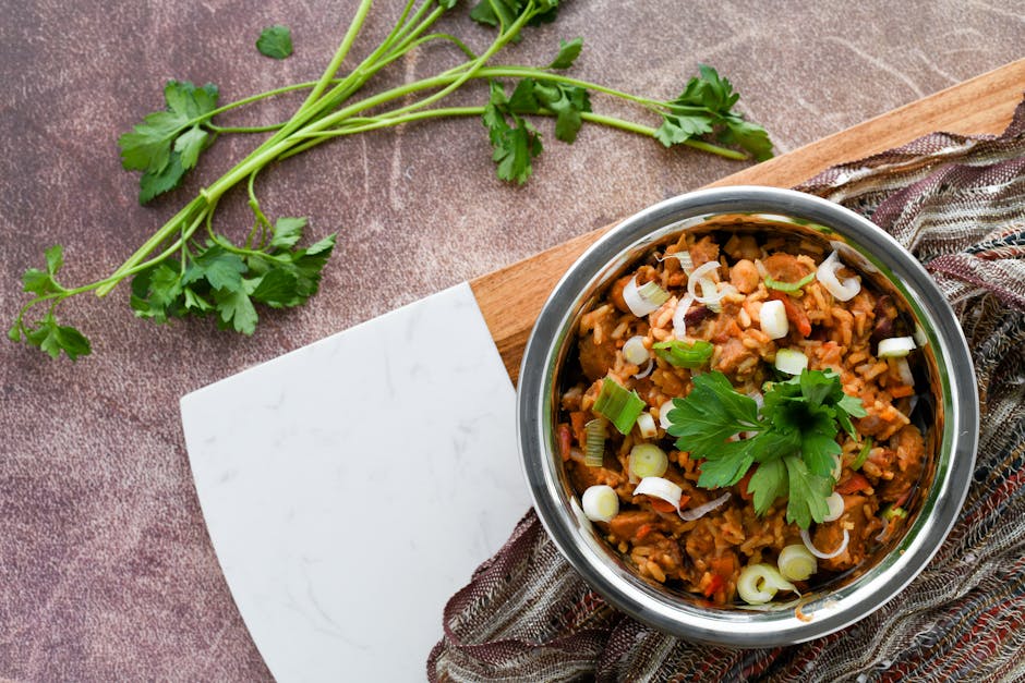 Jambalaya med andouillepølse og tomater