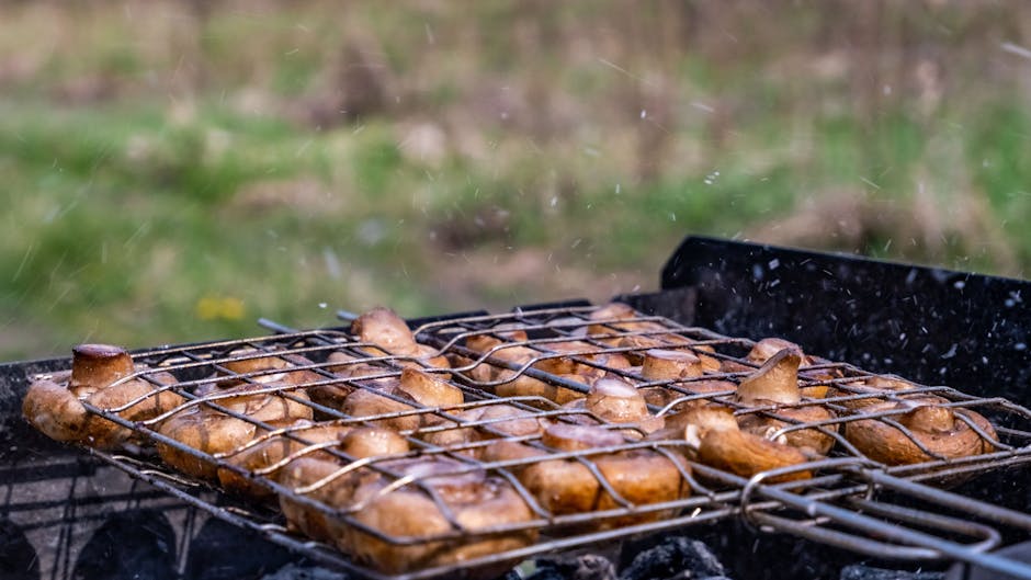 Grillede grønne bønner med bacon og sopp