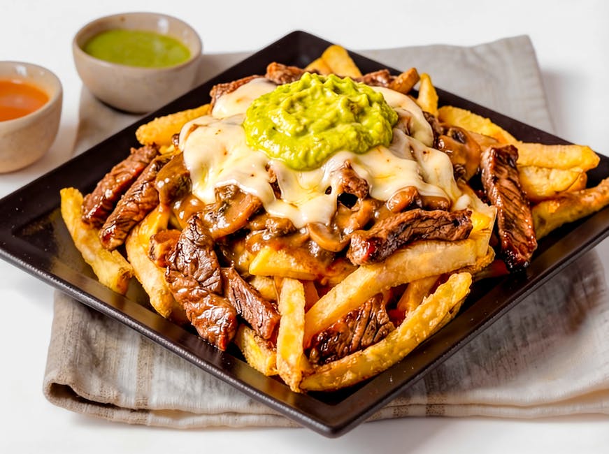 Fajita Poutine med biff og brun saus