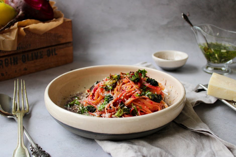 Pasta og grønnsaker med kokosolje og parmesan