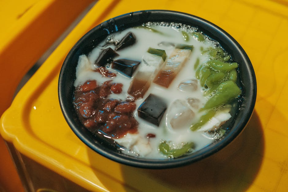 Bittermelongele med tapioka og kondensert melk