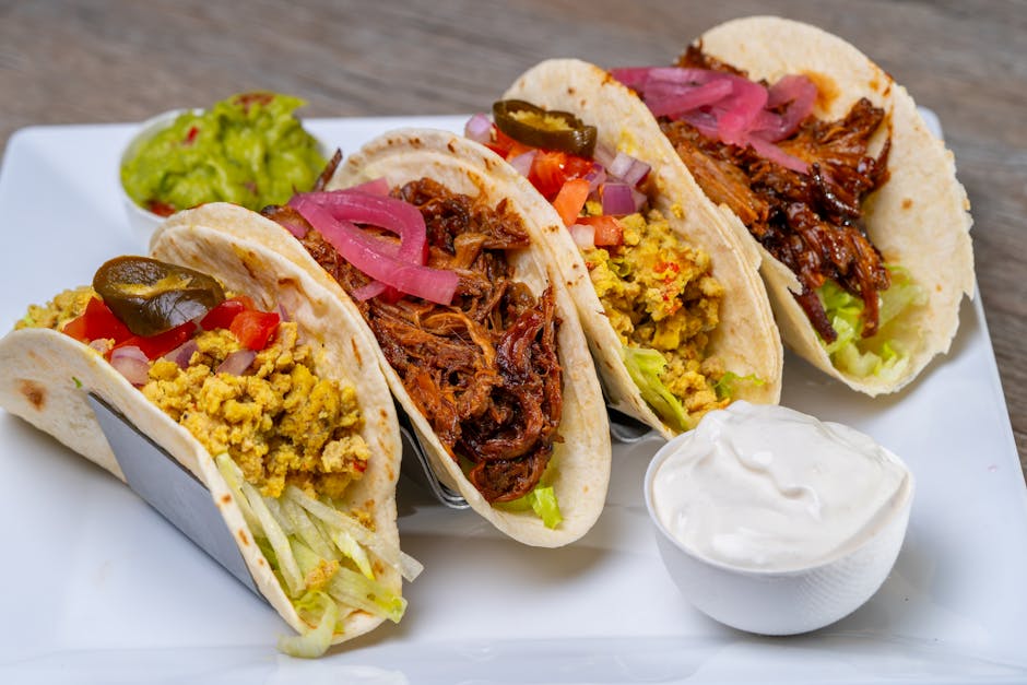 Tacos med revet svinekjøtt og fajitakrydder