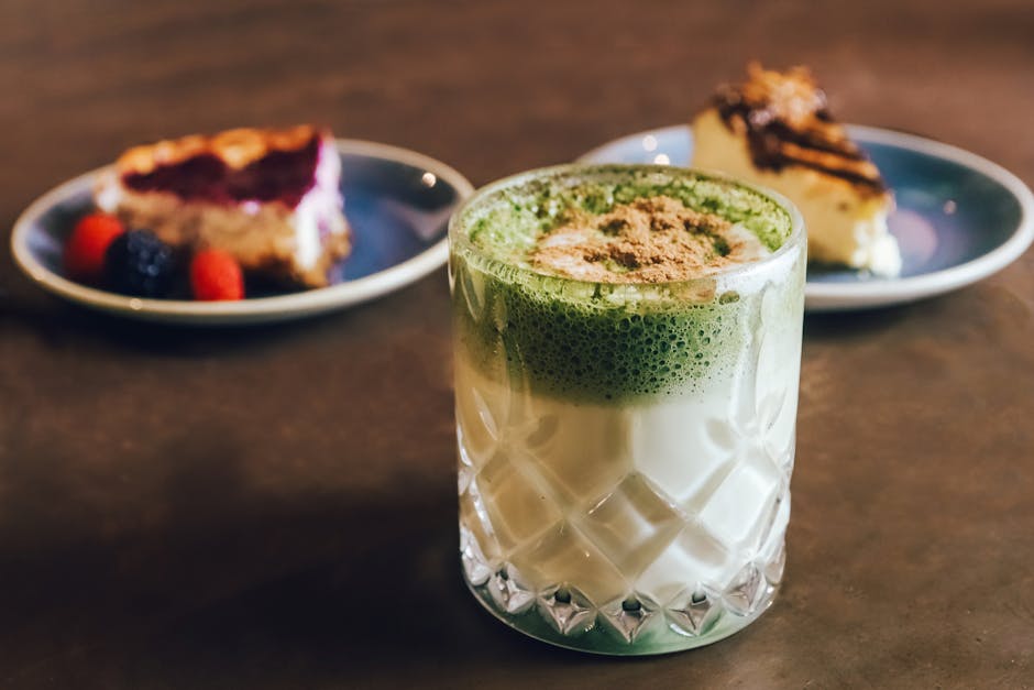 Japansk matcha blancmange med soyamelk
