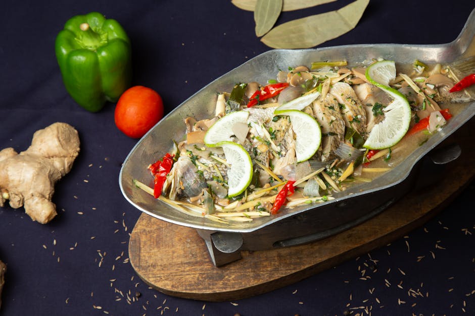 Dampet rød snapper med ingefær, chili og sesamolje