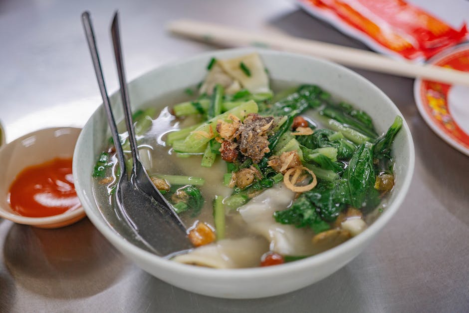 Asiatisk dumplingsuppe med grønnsaker