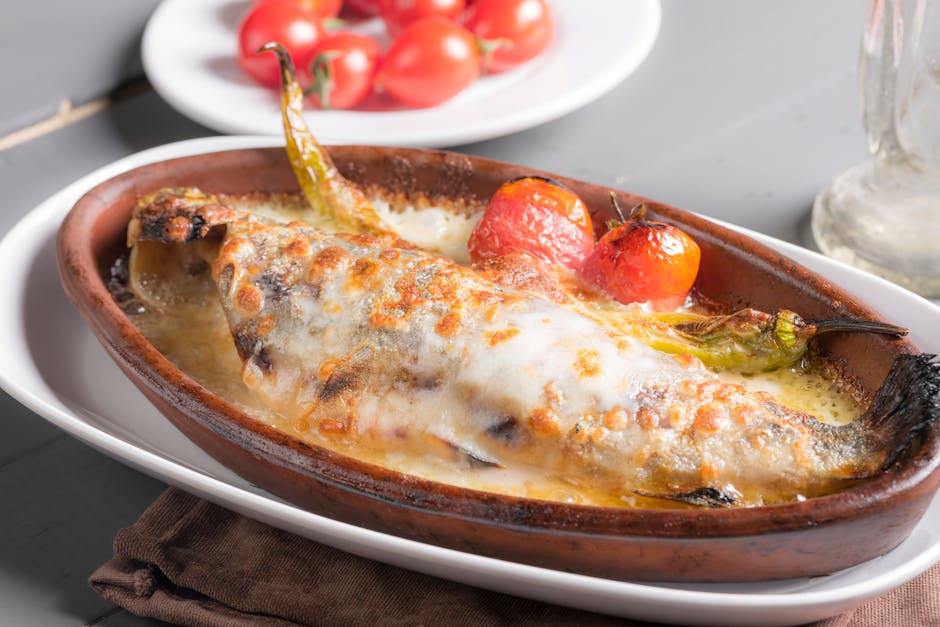 Bakt rødfisk med avgolemono og dill