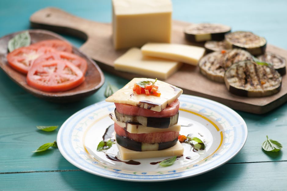 Polentastabler med aubergine, tomat og mozzarella