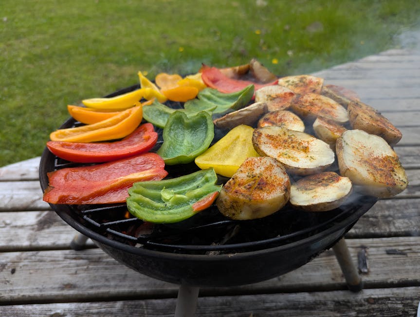 Grillede tricolore paprika med løk