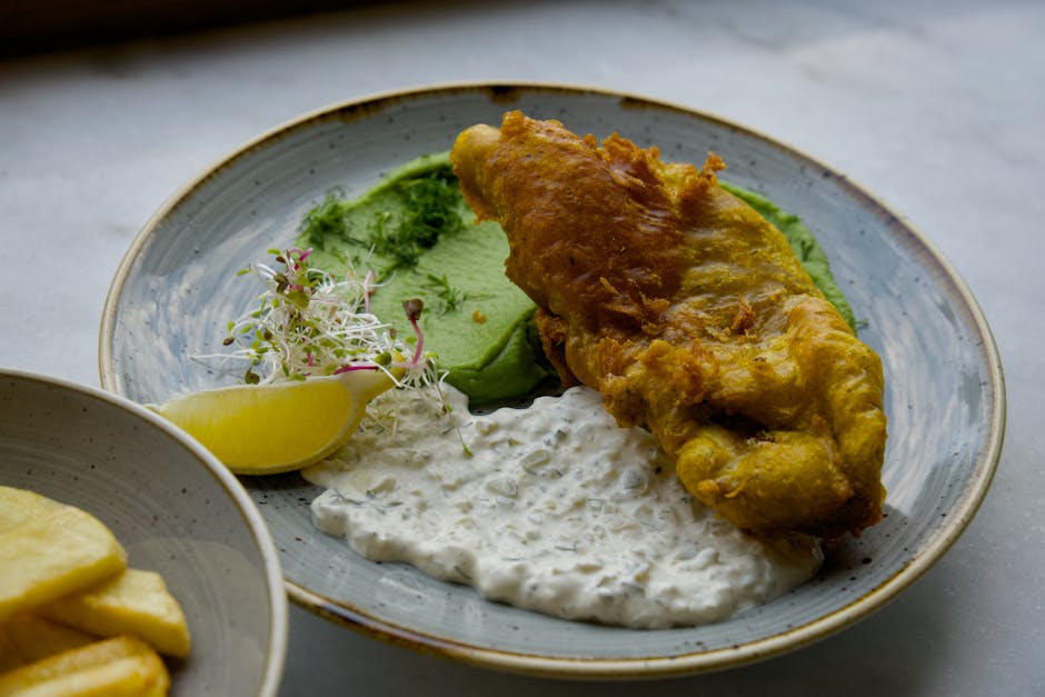 Fritert fisk med marokkansk urtesaus