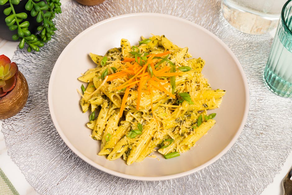 Penne med mandelpesto og grønne bønner